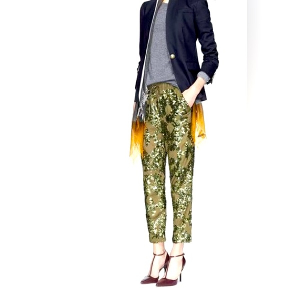JCREW Seaside Green Sequin pants sz 6